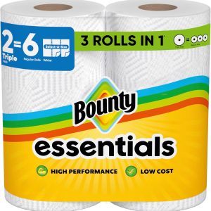 Bounty Essentials Select-A-Size Paper Towels, White, 2 Triple Rolls = 6 Regular Rolls